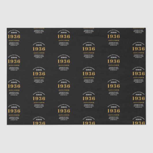 90th Birthday 1936 Black Gold Chic Elegant 薄葉紙 (正面)