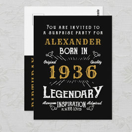 90th Birthday 1936 Black Gold Legend Invitation ポストカード