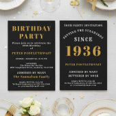 90th Birthday 1936 Black Gold Personalized For Him 招待状