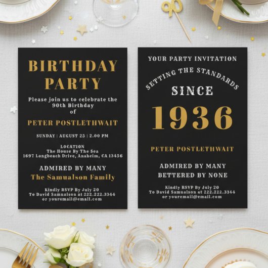 90th Birthday 1936 Black Gold Personalized For Him 招待状