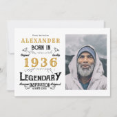 90th Birthday 1936 Legend White & Gold Photo 招待状 (正面)