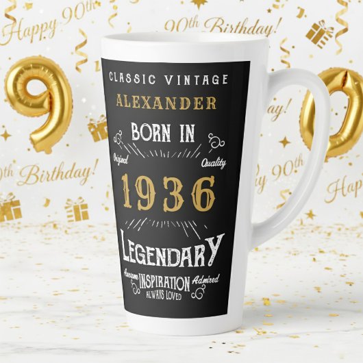 90th Birthday 1936 Legendary Retro カフェラテマグ