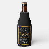 90th Birthday 1936 Name Elegant Chic Black Gold ボトルクーラー (ボトル正面)