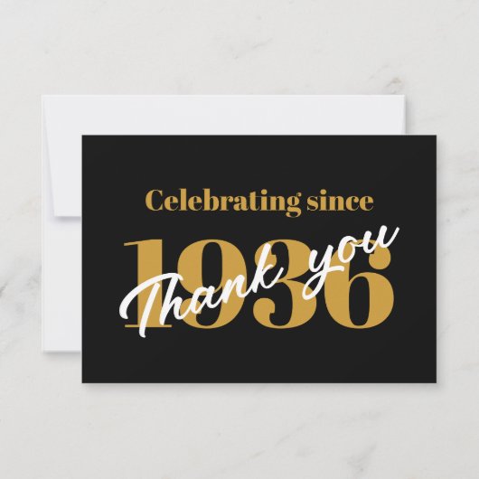 90th Birthday 1936 Retro Black And Gold サンキューカード (裏面)