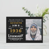 90th Birthday 1936 Vintage Black Gold Personalized 招待状 (スタンド正面)