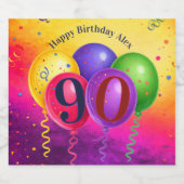 90th Birthday Balloon Confetti Party ビールラベル (シングルラベル)