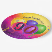 90th Birthday Balloon Confetti Party ペーパープレート (アングル)