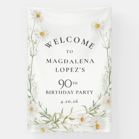 90th Birthday Banner April Birth Flower Daisy 横断幕 (縦)