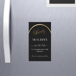 90th birthday black金ゴールドSave the Date magnet<br><div class="desc">磁気90歳の誕生日パーティーの日付カードを保存する。黒い背景、飾金ゴールドフェイクアーチ。日付と名前をカスタマイズして追加する。文字:90と日付の保存は、大きな書トレンディーの手入力スタイルスクリプトを使用している。</div>