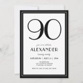 90th Birthday Black and White Modern Minimalist  招待状 (正面)
