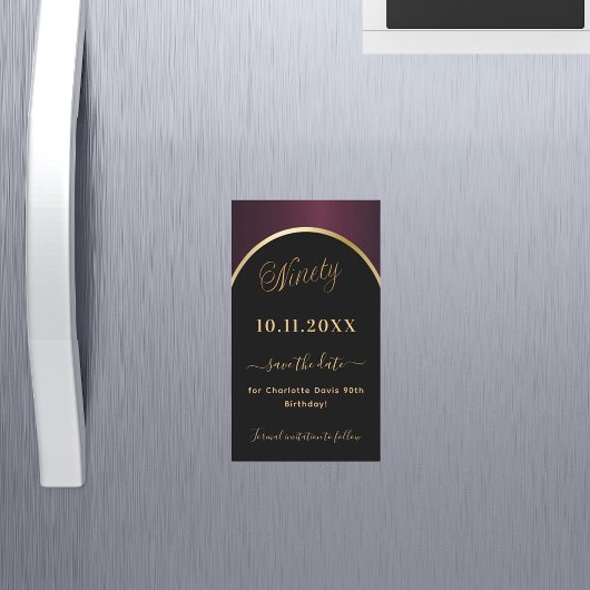 90th birthday black burgundy日付マグネットを保存