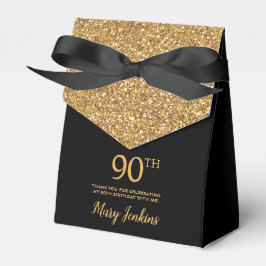 90th Birthday Black Gold Glitter Thank You フェイバーボックス