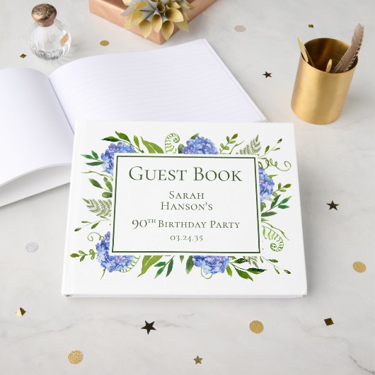90th Birthday Blue Hydrangeas ゲストブック (正面見開き)