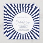 90TH Birthday Blue White Stripe Stylish 招待状 (正面/裏面)