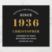 90th Birthday Born 1936 Add Name Black Gold スパークリングワインラベル (シングルラベル)