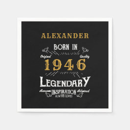 90th Birthday Born 1936 Black Gold Retro Vintage スタンダードカクテルナプキン
