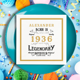 90th Birthday Born 1936 White Gold Legend スタンダードカクテルナプキン