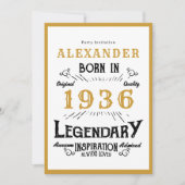 90th Birthday Born 1936 White Gold Legend 招待状 (正面)