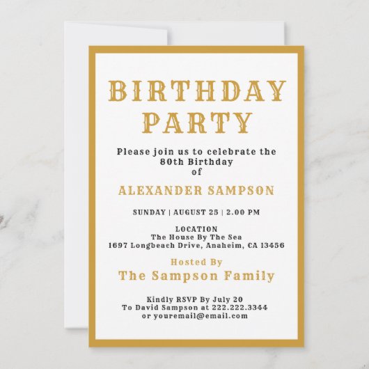 90th Birthday Born 1936 White Gold Legend 招待状 (裏面)