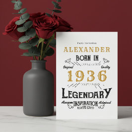 90th Birthday Born 1936 White Gold Retro Vintage 招待状