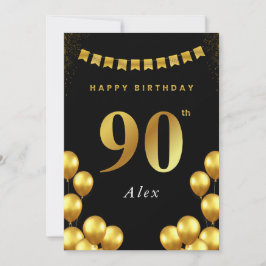 90th Birthday Card Black and Gold Balloons カード