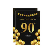 90th Birthday Card Black and Gold Balloons カード (正面/裏面インサイチュ)