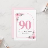 90th Birthday Card For Women Pink Flower カード (正面/裏面インサイチュ)