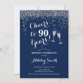 90th Birthday - Cheers To 90 Years Silver Navy 招待状 (正面)