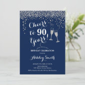 90th Birthday - Cheers To 90 Years Silver Navy 招待状 (スタンド正面)