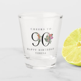 90th Birthday Cheers with Name Tropical Floral ショットグラス