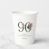 90th Birthday Cheers with Name Tropical Floral 紙コップ (裏面)