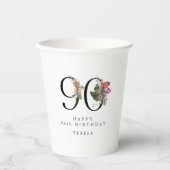 90th Birthday Cheers with Name Tropical Floral 紙コップ (正面)