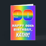 90th Birthday: Colorful, Fun Rainbow Pattern # 90 カード<br><div class="desc">The front of this cheerful and joyful birthday themed greeting card design features a large number “90” with a rainbow spectrum inspired gradient pattern, along with the message “HAPPY 90th BIRTHDAY, ”, and an editable name. The background on the front also has a vibrant multicolored rainbow spectrum gradient pattern. The...</div>