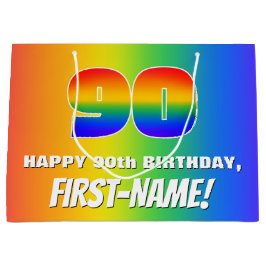 90th Birthday: Colorful, Fun Rainbow Pattern # 90 ラージペーパーバッグ