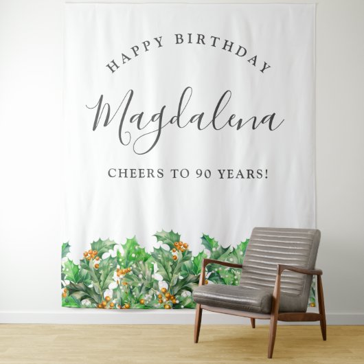 90th Birthday December Birth Flower Backdrop タペストリー (インサイチュ)