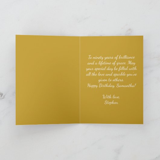 90th Birthday Elegant Gold Diamond Sparkle Luxury カード (内部)