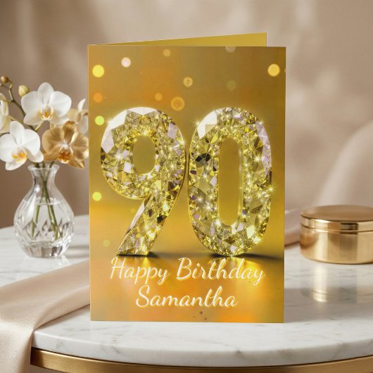 90th Birthday Elegant Gold Diamond Sparkle Luxury カード