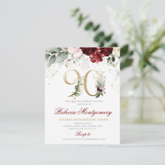 90th birthday Elegant Milestone invitation 出欠カード (スタンド正面)