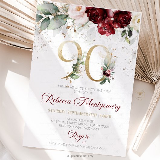 90th birthday Elegant Milestone invitation 出欠カード