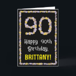 90th Birthday: Floral Flowers Number, Custom Name カード<br><div class="desc">The front of this fun, garden-inspired birthday greeting card design features the message “Happy 90th Birthday, ” along with a customizable recipient name. The large number “90” and the border on the front feature flower icons. The inside features an editable birthday greeting message, or could perhaps be cleared and left...</div>