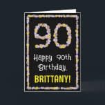 90th Birthday: Floral Flowers Number, Custom Name カード<br><div class="desc">The front of this fun, garden-inspired birthday greeting card design features the message “Happy 90th Birthday, ” along with a customizable recipient name. The large number “90” and the border on the front feature flower icons. The inside features an editable birthday greeting message, or could perhaps be cleared and left...</div>