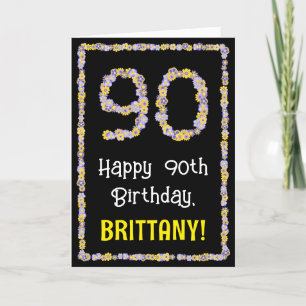 90th Birthday: Floral Flowers Number, Custom Name カード