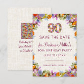 90th Birthday Garden Party – Elegant Floral セーブザデート (正面/裏面)