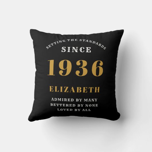 90th Birthday Gift Personalized 1936 Black Gold クッション (裏面)