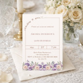 90th birthday ivory lavender florals  招待状