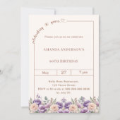 90th birthday ivory lavender florals  招待状 (正面)