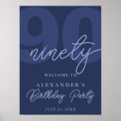 90th Birthday Modern Minimalist Navy Welcome Sign ポスター (正面)