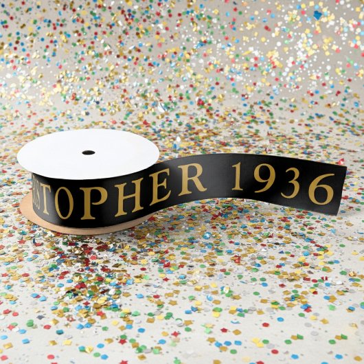 90th Birthday Name 1936 Black Gold Elegant Chic サテンリボン