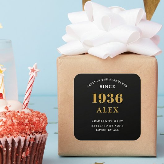 90th Birthday Name 1936 Black Gold Elegant Chic スクエアシール