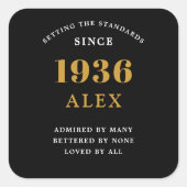 90th Birthday Name 1936 Black Gold Elegant Chic スクエアシール (正面)